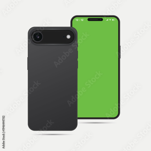 Modern Matte Black Smartphone Mockup with Chroma Key Green Screen