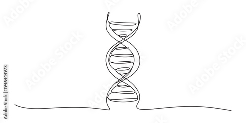 Continuous line drawing of a dna double helix structure, genetics and science concept, isolated on white background. DNA continuous one line drawing. Genome linear structure symbol. Vector.