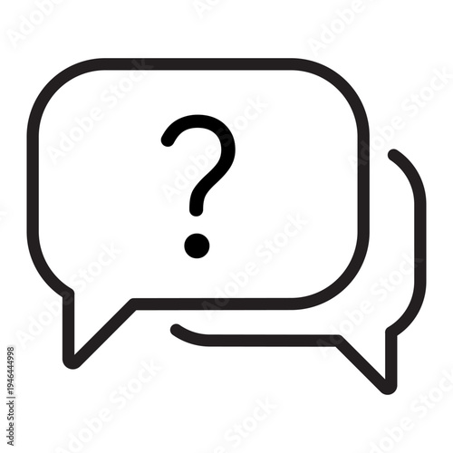 Minimalist line icon of speech bubbles with a question mark symbolizing a help center