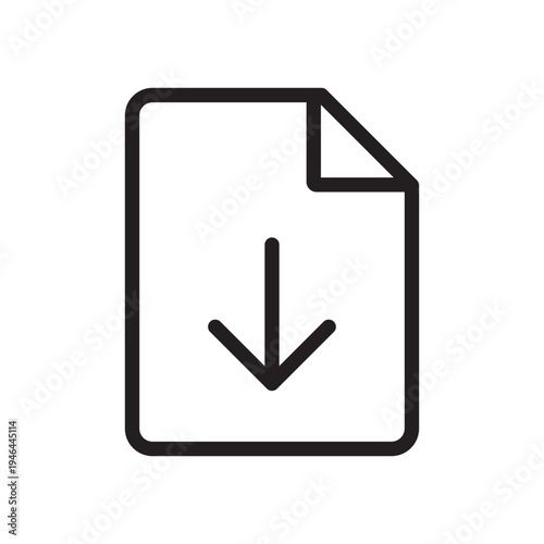 Minimalist line icon of a file with a downward arrow for downloading