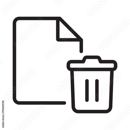 Minimalist line icon of a file and a trash can for file deletion