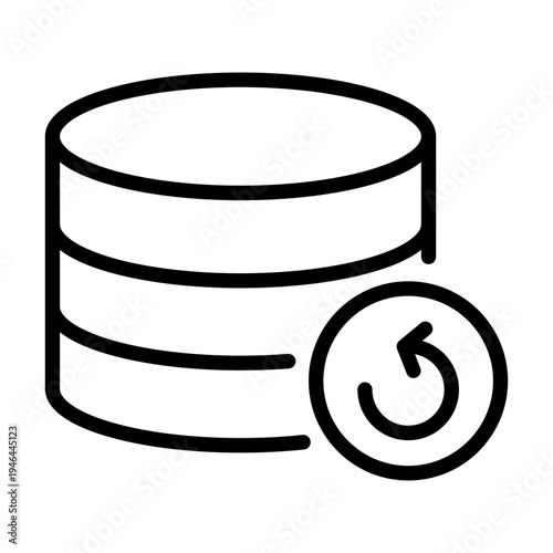 Minimalist line icon of a server or database with a restore arrow for backup