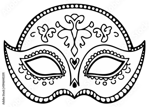 Elegant Venetian Mask Illustration in Black and White for Coloring