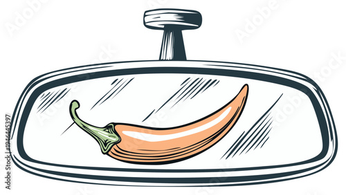 Rearview Mirror Reflecting a Spicy Chili Pepper Food Safety Humor Concept for a Kitchen Print Design