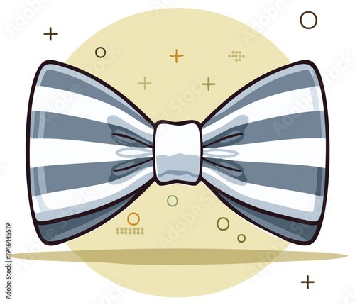 Striped Bow Tie Cartoon Illustration Gray and White Formal Neckwear Decorative Object Accessory