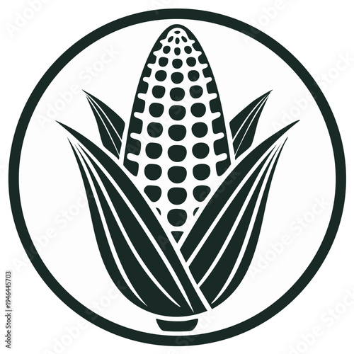 Corn icon inside circle frame – detailed agricultural crops, farm harvest symbol