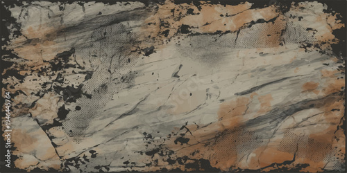A grunge abstract landscape reveals the weathered texture of an old stone wall blending into natural brown sand and volcanic rock patterns on a desert paper surface
