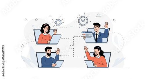 Online Team Collaboration: People Connecting Virtually via Laptops for Remote Work