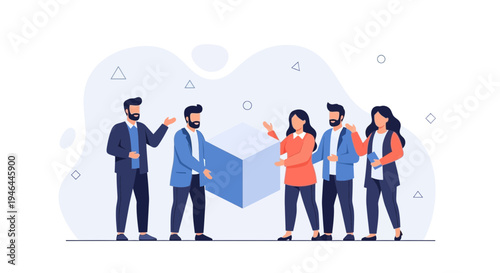 Teamwork concept, business people collaborating on a project, cube building, strategy