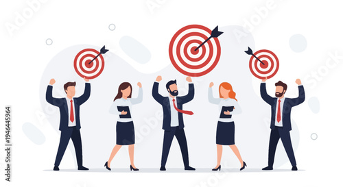Teamwork Success: Business People Celebrate Achieving Goals with Targets