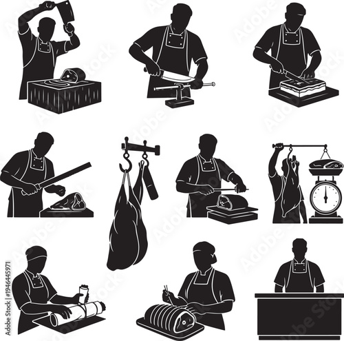 Set of 9 butcher icons vector