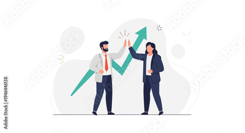 Business people celebrating success with a rising graph, teamwork and growth concept