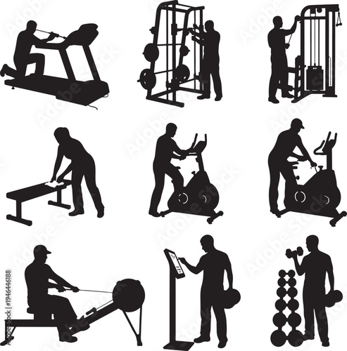 Set of 9 gym workout icons vector