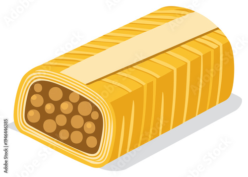 Vector icon of a healthy granola bar snack with a cross section showing the oat and nut filling