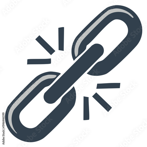 Broken link illustration of chain link with cracks. Conceptual symbol of failure or vulnerability.