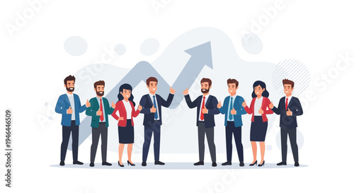 Teamwork and business growth: Diverse professionals celebrating success with upward graph