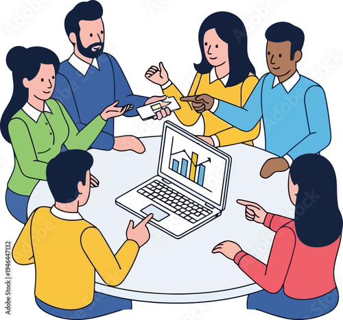 Diverse coworkers sharing feedback during collaborative group discussion