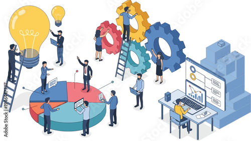 Marketing team developing growth strategy around large data visualization