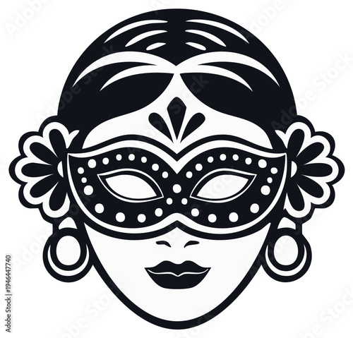 Elegant Masquerade: Woman in Decorative Mask with Floral Accents, Carnival Festivities and Traditions
