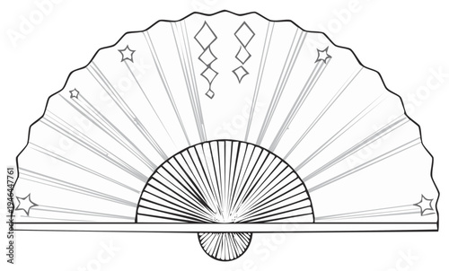 Elegant hand fan with radiating lines and sparkling starbursts a decorative accessory for festive occasions