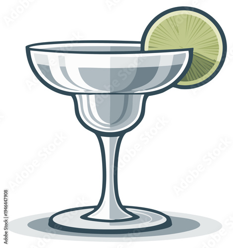 Stylized Margarita Glass with Lime Slice