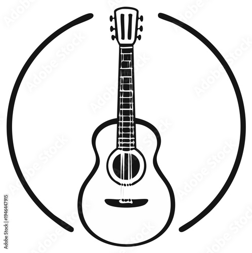 Acoustic guitar illustration within a circle