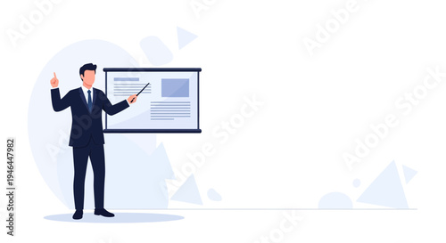 Businessman presenting on a whiteboard, pointing with a stick, business meeting, strategy, success