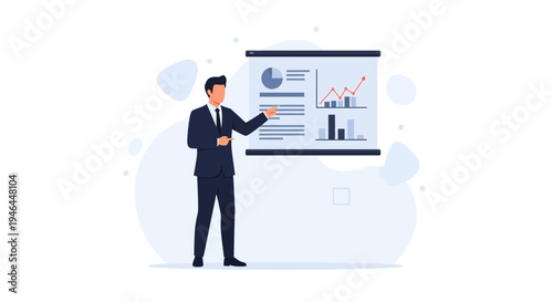 Businessman presenting financial report with charts on screen, business meeting concept