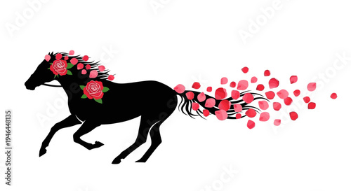 Black Horse with Pink Flowers Mane.