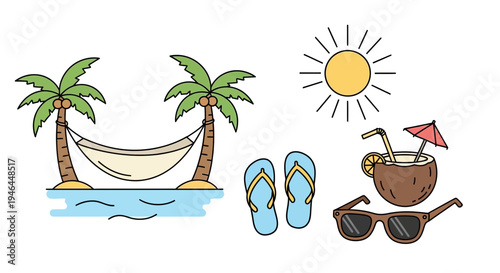 Set of 5 summer vacation icons vector