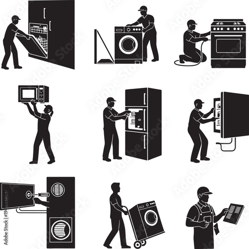 Set of 9 appliance repair icons vector