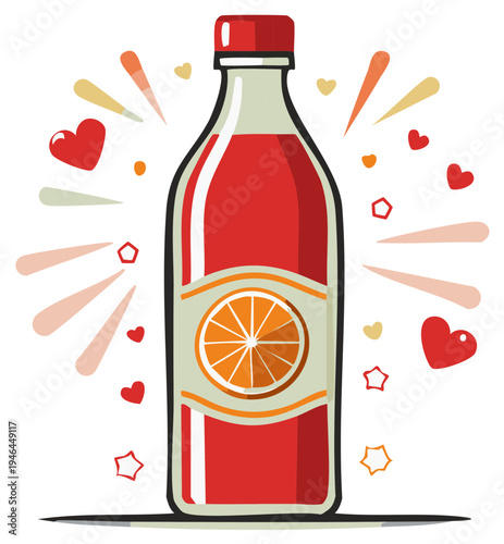 Refreshing Citrus Beverage Bottle with Hearts and Sparkles