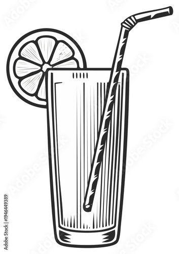 Refreshing Tall Glass of Juice with Citrus Slice and Striped Straw