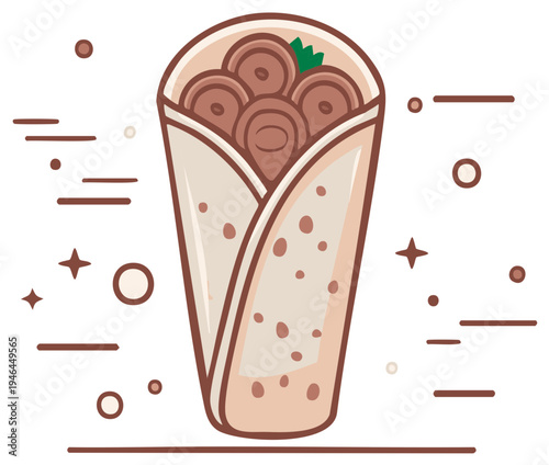 Delicious cartoon wrap sandwich filled with meat and herbs a tasty street food illustration