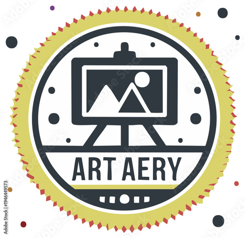 Art Aery Emblem with Canvas and Mountain Painting Illustration
