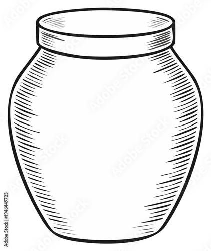 Hand drawn ceramic vase illustration showcasing intricate hatching and line work, a timeless design element conveying artistry and elegance