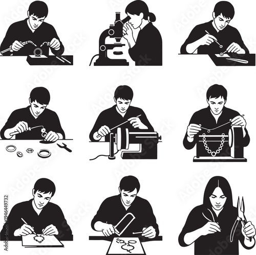 Set of 9 jewelry maker icons vector