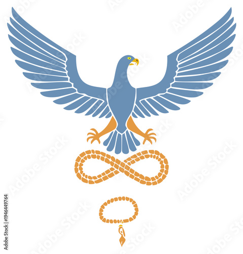 Stylized Eagle with Infinity Symbol and Rosary Beads Emblem
