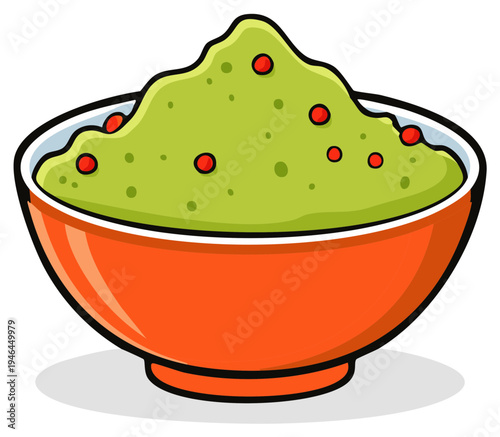Cartoon illustration of a bowl of fresh Mexican guacamole dip