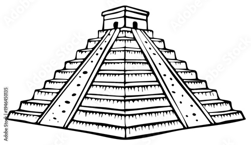 Ancient stone stepped pyramid with temple atop architectural structure illustration