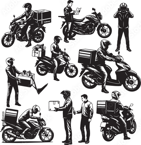 Set of 9 delivery rider icons vector