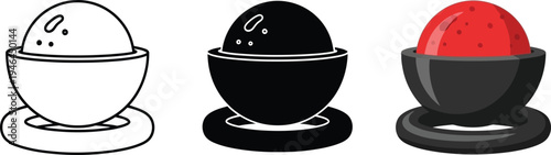 Collection of dessert bowl icons featuring outline solid black and vibrant red color variations ideal for restaurant menus food apps and sweet treat promotions