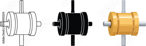 Various electronic component illustrations presented in outline solid black and realistic colored styles suitable for circuit design technical diagrams and engineering projects