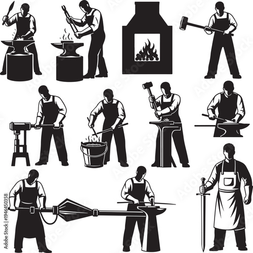 Set of 10 blacksmith vector icons