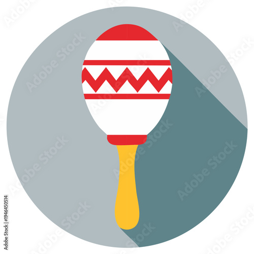 Colorful maraca musical instrument flat design icon with a long shadow