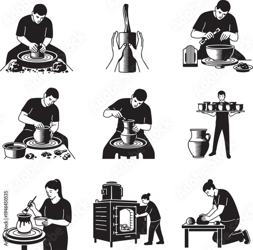 Set of 9 pottery making icons vector