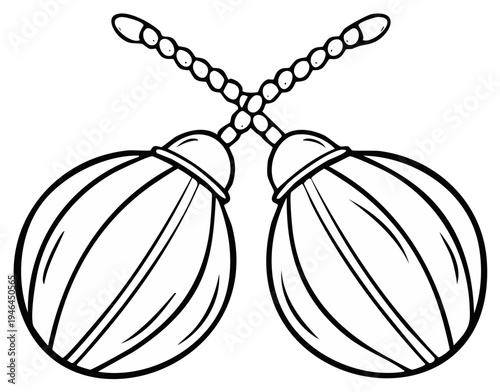 Nunchucks Hand Drawn Illustration Design Isolated for Coloring Book