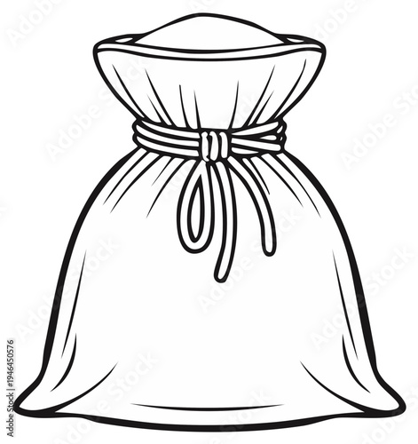 Simple illustration of a tied sack filled with a granular substance on a white background