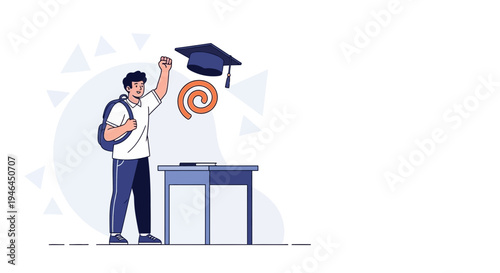 Student celebrating graduation with cap toss and diploma scroll