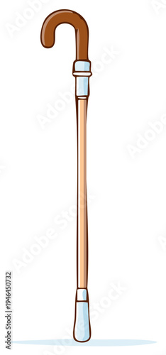 Cartoon Walking Stick Illustration Simple Design Mobility Aid and Support
